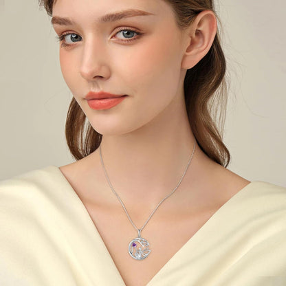 Guardian Angel Necklace for Women 925 Sterling Silver Tree of Life Necklace Birthstone Created Gemstone Pendant Jewelry Gifts for Women