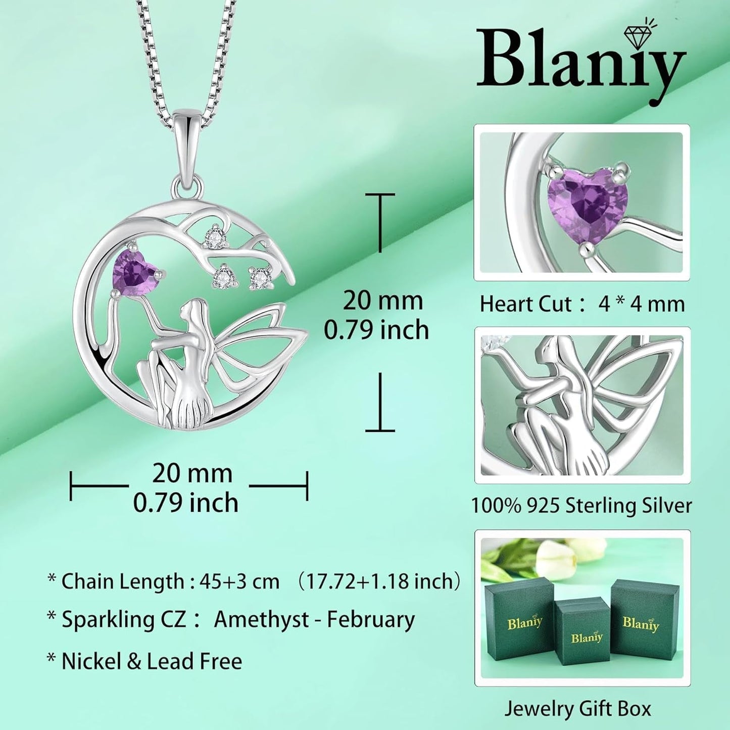 Guardian Angel Necklace for Women 925 Sterling Silver Tree of Life Necklace Birthstone Created Gemstone Pendant Jewelry Gifts for Women