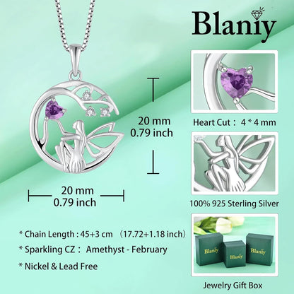 Guardian Angel Necklace for Women 925 Sterling Silver Tree of Life Necklace Birthstone Created Gemstone Pendant Jewelry Gifts for Women