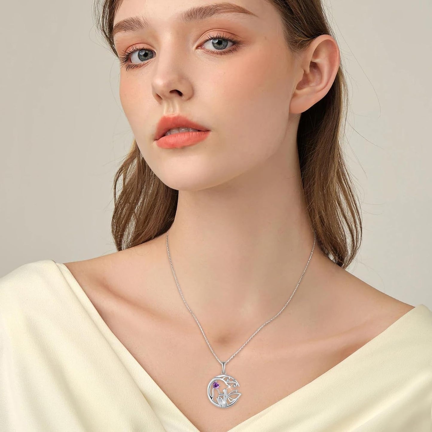 Guardian Angel Necklace for Women 925 Sterling Silver Tree of Life Necklace Birthstone Created Gemstone Pendant Jewelry Gifts for Women