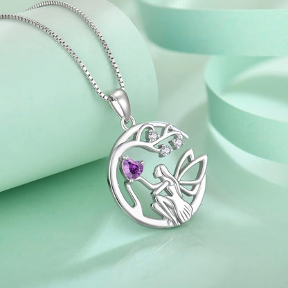 Guardian Angel Necklace for Women 925 Sterling Silver Tree of Life Necklace Birthstone Created Gemstone Pendant Jewelry Gifts for Women - WORLD TIME VISITS