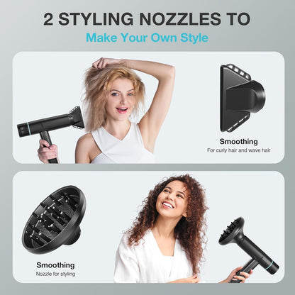 Hair Blow Dryer 150000 RPM, 200 Million Negative Ionic Blow Professional Hair Dryer with Diffuser, 3 Temps/2 Speeds, 6.56 Ft Cord Fast Drying and Portable for Home Traveling, Black