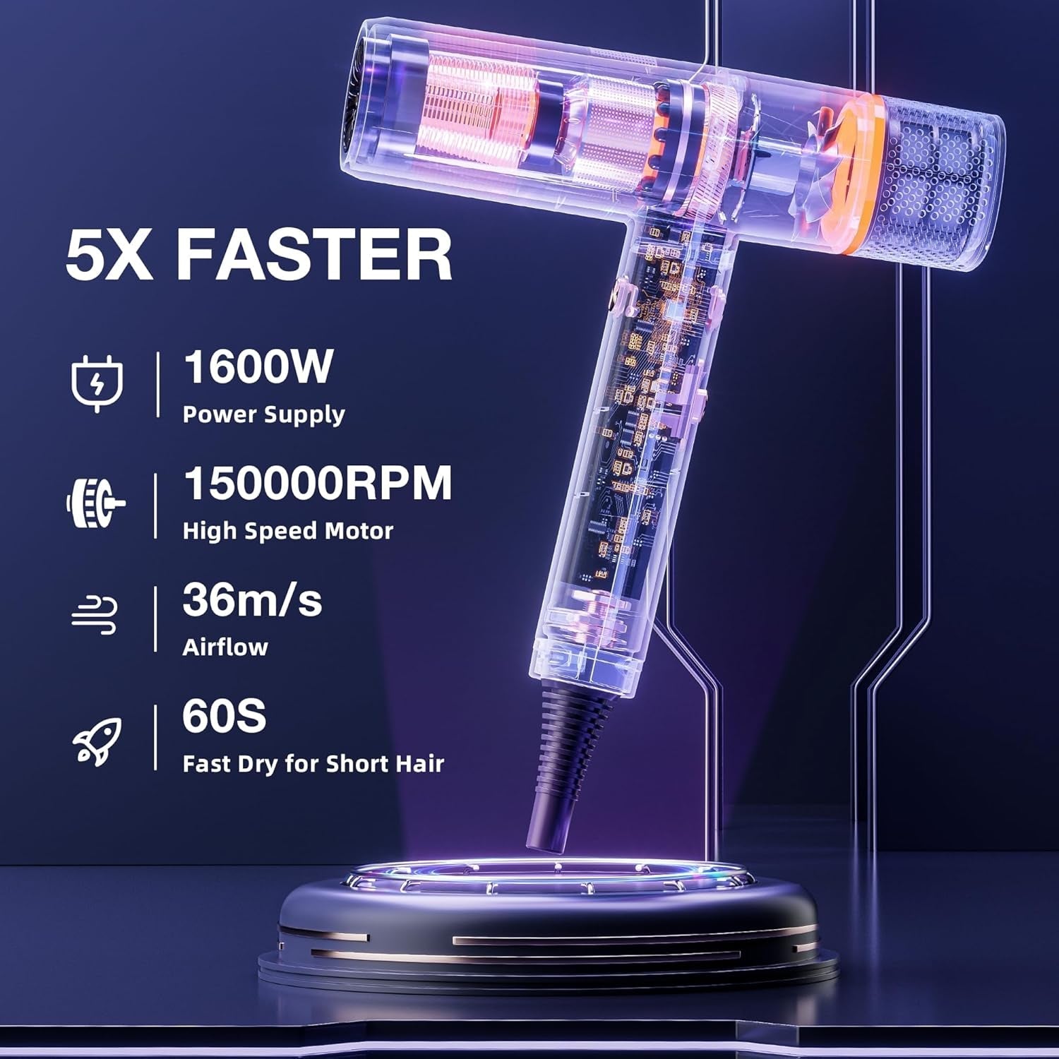 Hair Blow Dryer 150000 RPM, 200 Million Negative Ionic Blow Professional Hair Dryer with Diffuser, 3 Temps/2 Speeds, 6.56 Ft Cord Fast Drying and Portable for Home Traveling, Black - WORLD TIME VISITS
