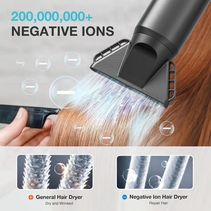 Hair Blow Dryer 150000 RPM, 200 Million Negative Ionic Blow Professional Hair Dryer with Diffuser, 3 Temps/2 Speeds, 6.56 Ft Cord Fast Drying and Portable for Home Traveling, Black