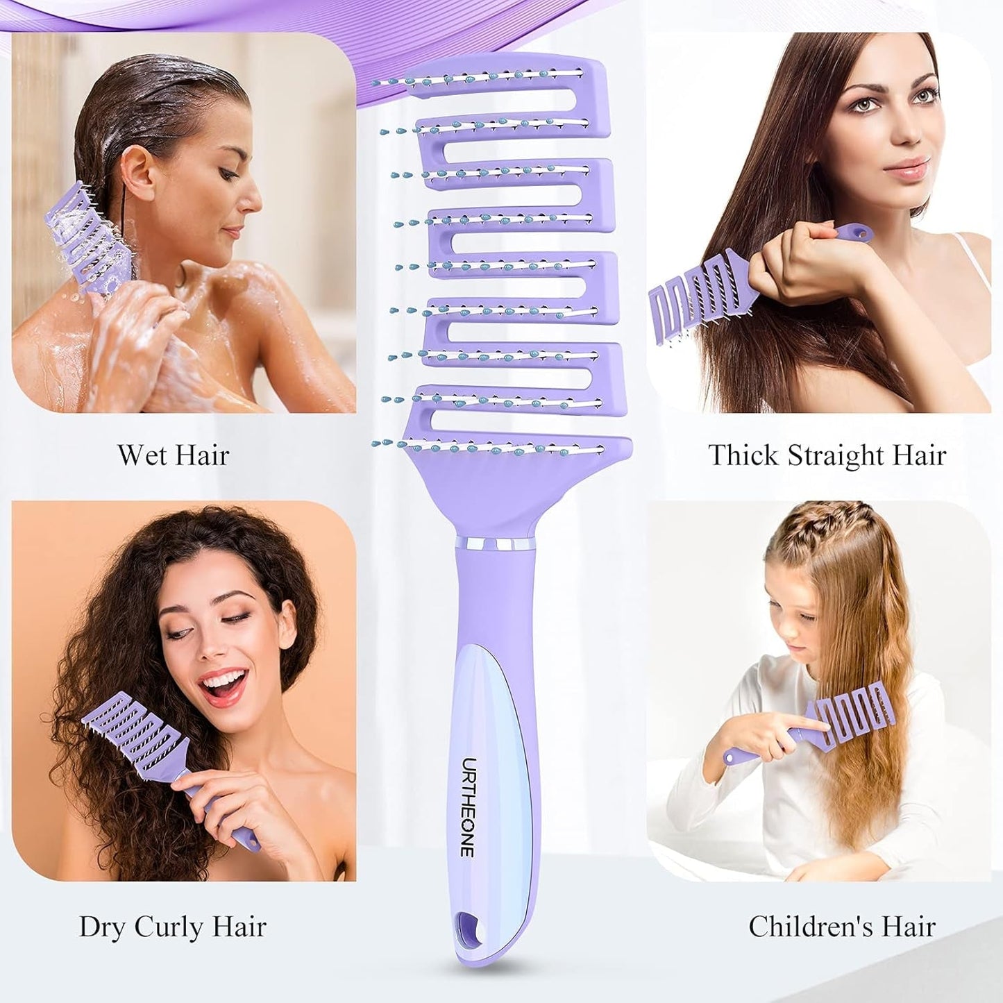 Hair Brush, Curved Vented Detangling Hair Brushes for Women Men Wet or Dry Hair,Faster Blow Drying Styling Professional Paddle Vent Detangler Brush for Curly Thick Wavy Thin Fine Long Short Hair