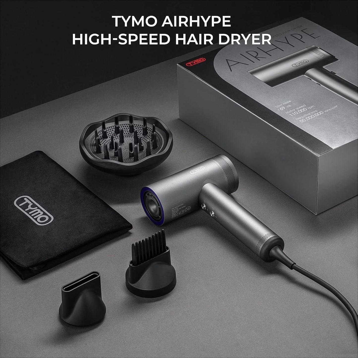 Hair Dryer, 1500W Professional High Speed Blow Dryer with Diffuser, 110,000RPM for Fast Drying, 4 Temps & 3 Speeds, HD Display
