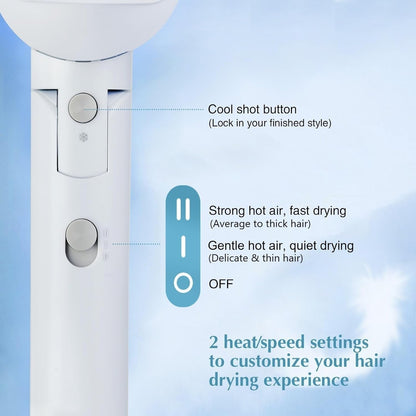 Hair Dryer, 1600W Small Foldable Hair Blow Dryer, Fast Drying Travel Hair Dryer, White