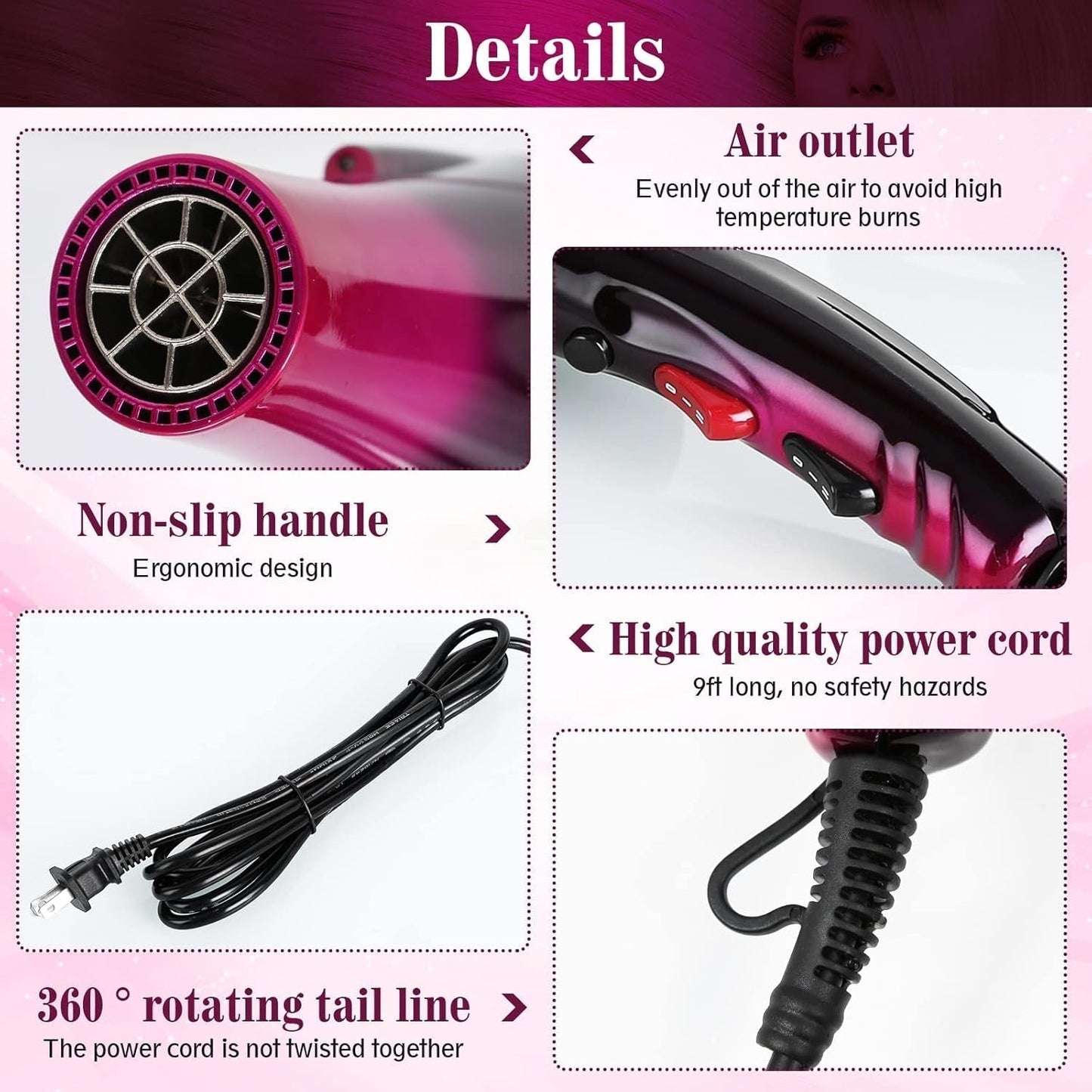 Hair Dryer 3500W Professional Blow Dryer Built-In Powerful AC Motor Diffuser Fast Drying Heat Hairdryer Powerful Home Salon Hair Dryers