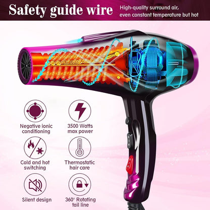 Hair Dryer 3500W Professional Blow Dryer Built-In Powerful AC Motor Diffuser Fast Drying Heat Hairdryer Powerful Home Salon Hair Dryers