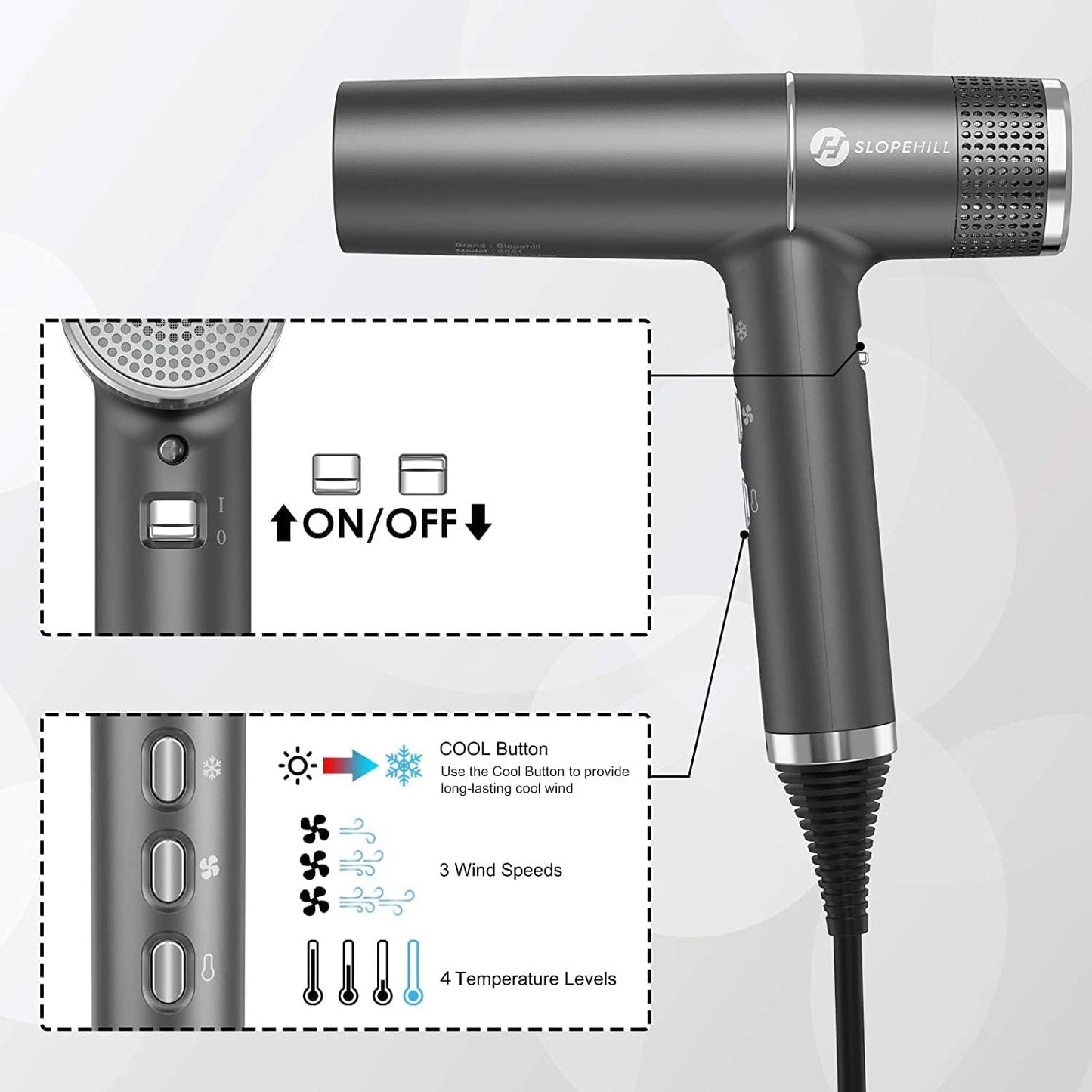 Hair Dryer with Unique Brushless Motor | Intelligent Fault Diagnosis | Innovative Microfilter | Oxy Active Technology | Led Display (Grey)