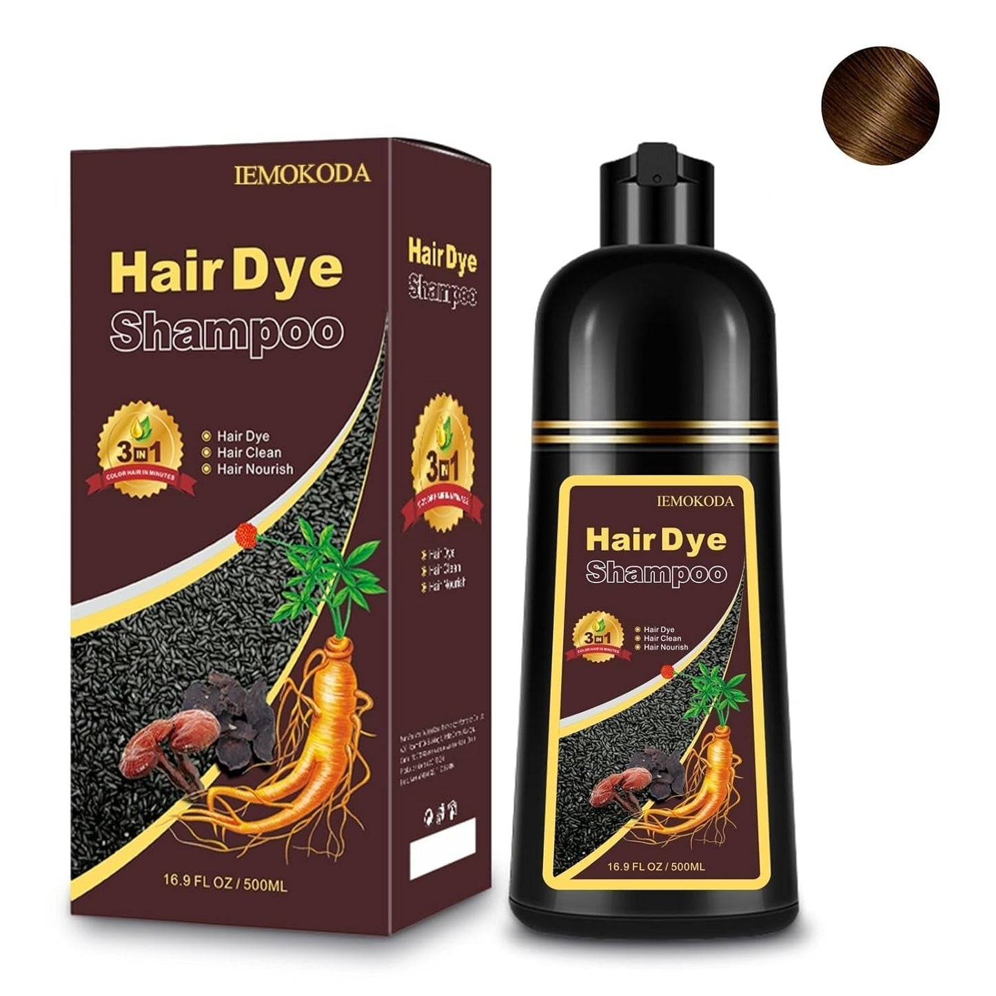 Hair Dye Shampoo 3 - In - 1 Champu Para Canas Mujer, Instant Coffee Herbal Hair Color Treated Shampoo, Natural Brown Long Lasting Easy to Use, for Women Men, 500Ml - WORLD TIME VISITS