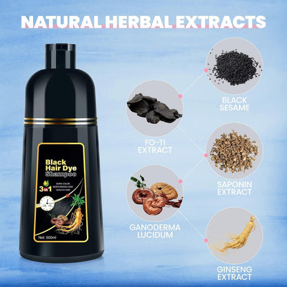 Hair Dye Shampoo for Gray Hair Coverage, 3 in 1 Natural Black Dye for Women Men, 500Ml