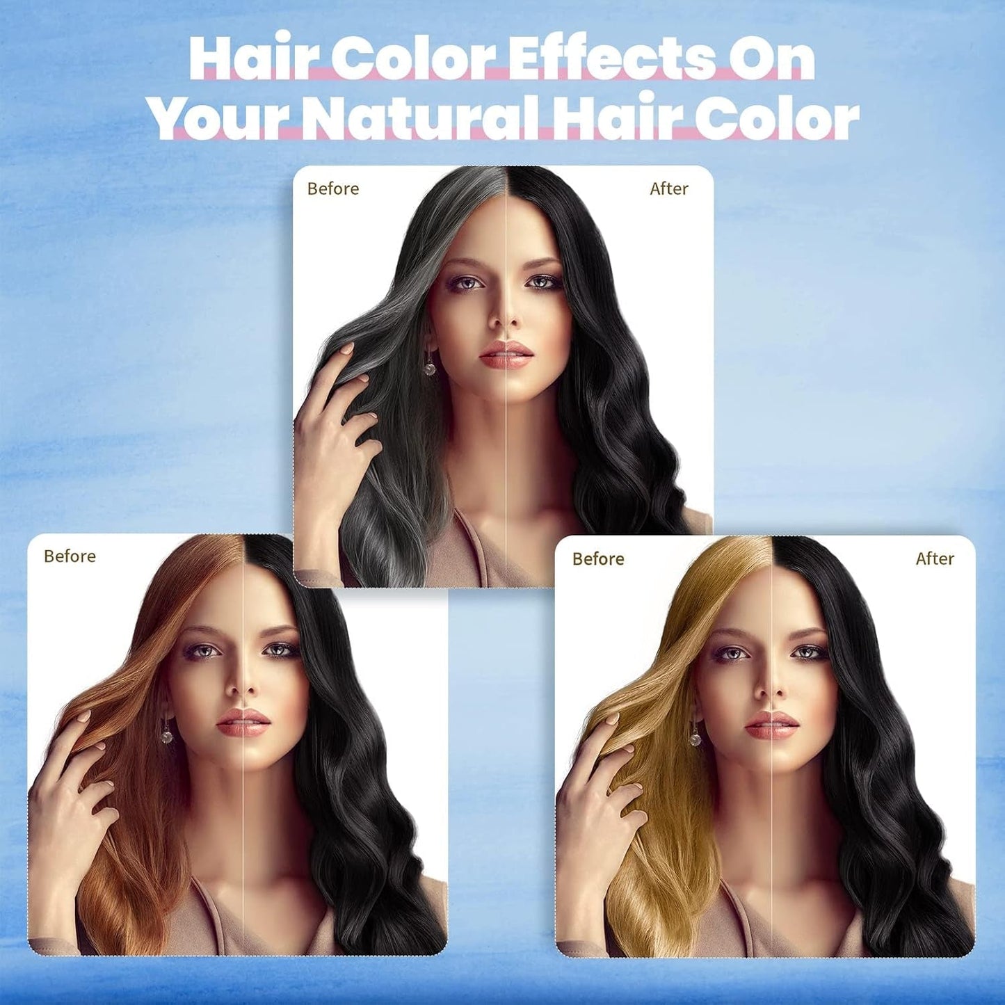 Hair Dye Shampoo for Gray Hair Coverage, 3 in 1 Natural Black Dye for Women Men, 500Ml