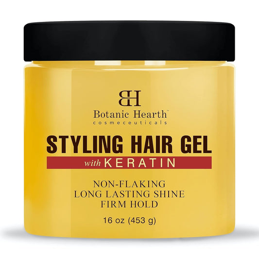 Hair Gel - with Keratin Protein - Styling Gel for Curly, Frizzy, Straight, Wavy & Fine Hair - Flake Free, Strong Hold and Shine - for All Hair Types - Men & Women - 16 Oz - WORLD TIME VISITS