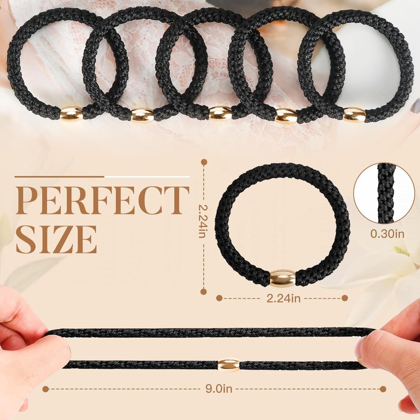 Hair Ties No Damage - 10PCS Ponytail Holders - Elastic Hair Ties for Thick Hair - Braided Hair Bands for Women Girls'S Hair - Black
