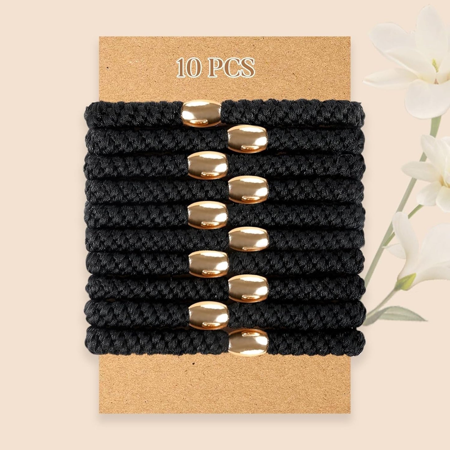 Hair Ties No Damage - 10PCS Ponytail Holders - Elastic Hair Ties for Thick Hair - Braided Hair Bands for Women Girls'S Hair - Black