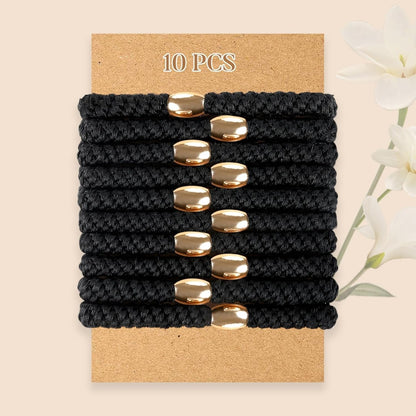 Hair Ties No Damage - 10PCS Ponytail Holders - Elastic Hair Ties for Thick Hair - Braided Hair Bands for Women Girls'S Hair - Black