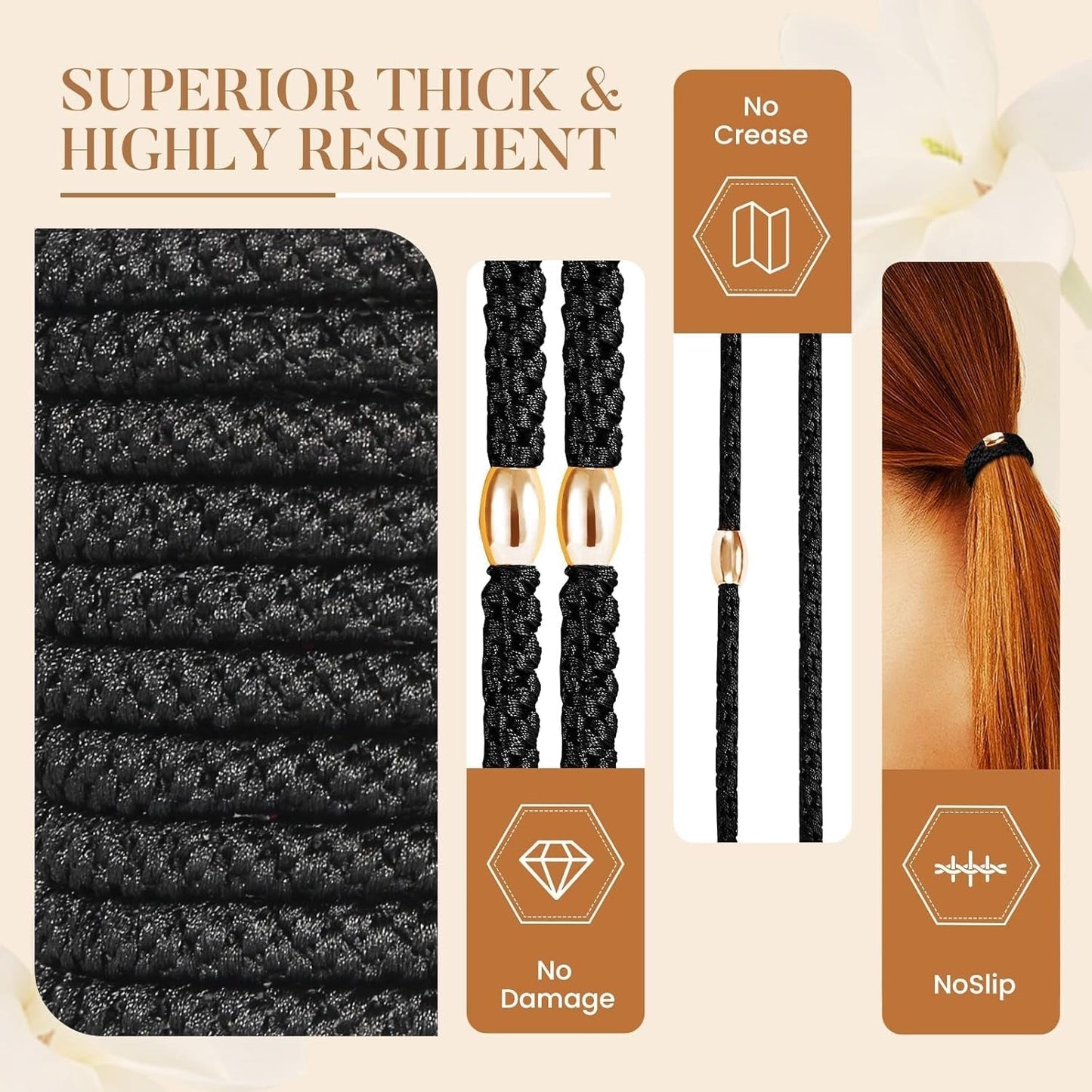Hair Ties No Damage - 10PCS Ponytail Holders - Elastic Hair Ties for Thick Hair - Braided Hair Bands for Women Girls'S Hair - Black - WORLD TIME VISITS