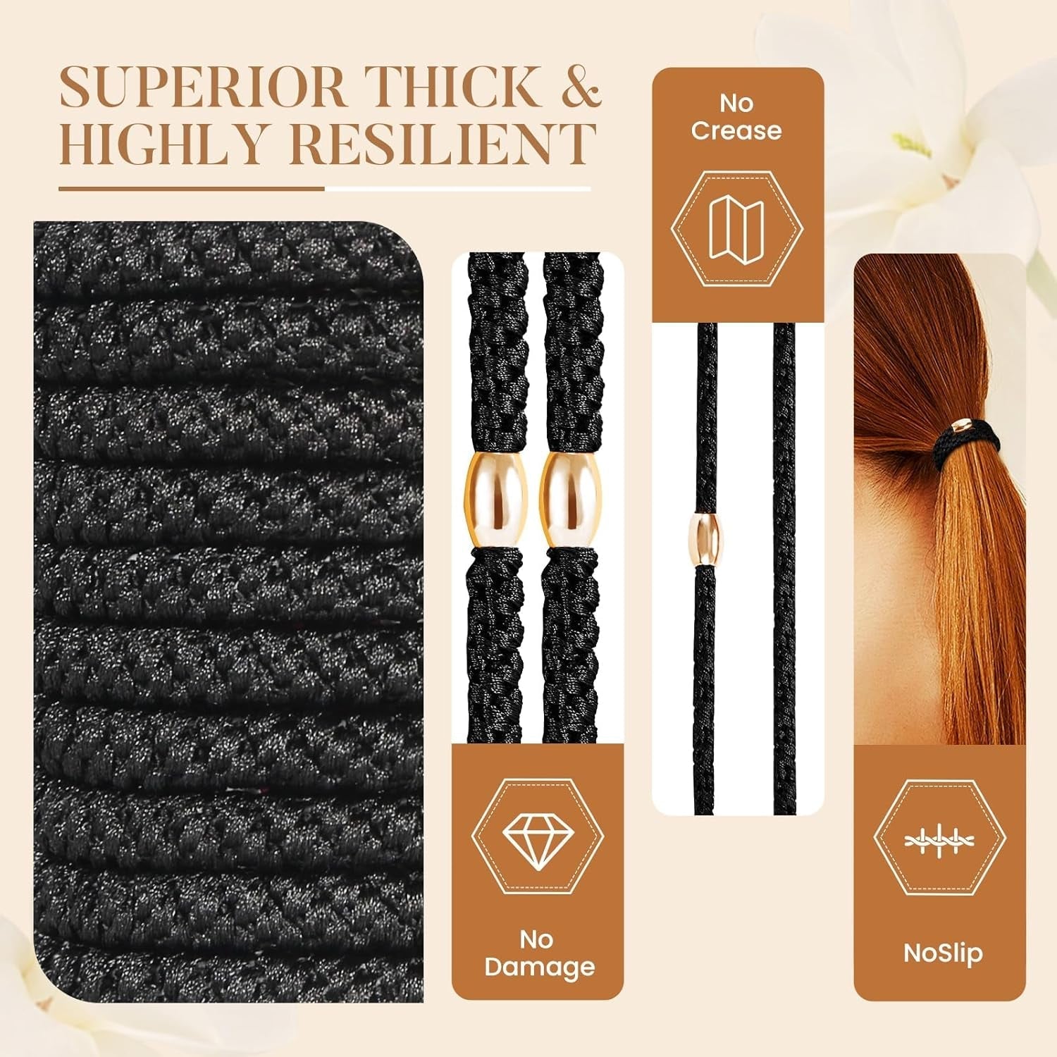 Hair Ties No Damage - 10PCS Ponytail Holders - Elastic Hair Ties for Thick Hair - Braided Hair Bands for Women Girls'S Hair - Black - WORLD TIME VISITS