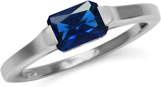 Half Bezel Set Octagon Shape Gemstone White Gold Plated or Yellow Gold Plated 925 Sterling Silver Minimalist East - West Solitaire Promise Ring Jewelry for Women - WORLD TIME VISITS
