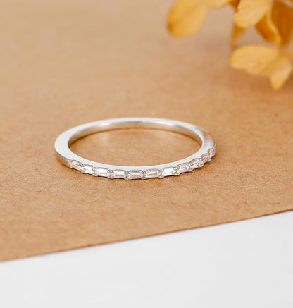 Half Eternity Ring for Women, Baguette Cubic Zirconia Anniversary Thin Stacking Ring, Minimalist CZ Statement Band, Size 3 - 11 - WORLD TIME VISITS