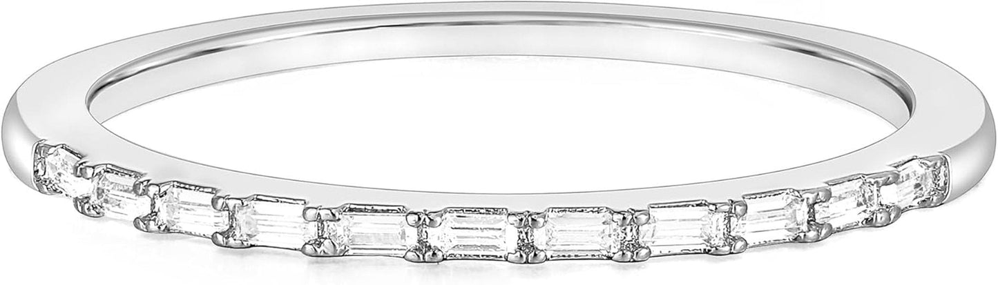 Half Eternity Ring for Women, Baguette Cubic Zirconia Anniversary Thin Stacking Ring, Minimalist CZ Statement Band, Size 3 - 11 - WORLD TIME VISITS