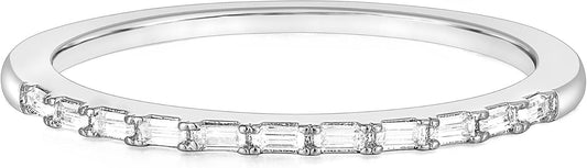 Half Eternity Ring for Women, Baguette Cubic Zirconia Anniversary Thin Stacking Ring, Minimalist CZ Statement Band, Size 3 - 11 - WORLD TIME VISITS