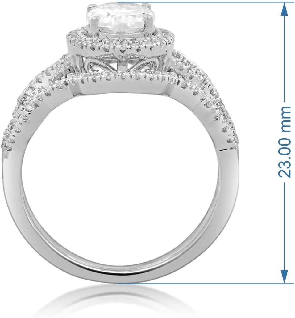 Halo Bridal Ring in Sterling Silver with Oval and round Shape Cubic Zirconia