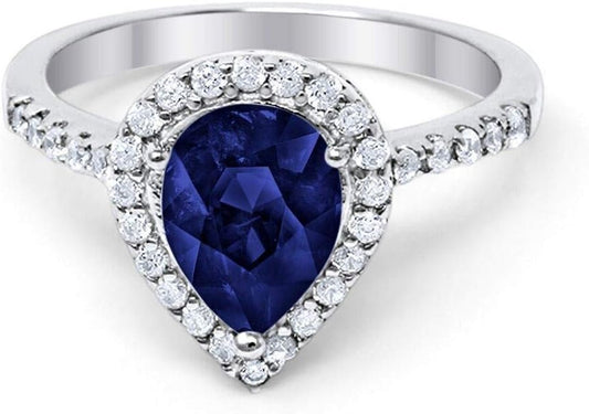 Halo Teardrop Bridal Filigree Ring Pear round Cubic Zirconia 925 Sterling Silver - WORLD TIME VISITS