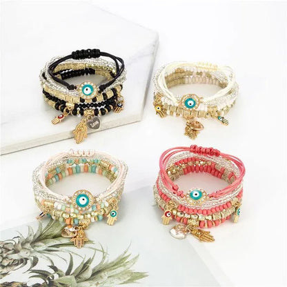Hand Decoration European and American Handmade Beading Fashion Eyes Rice Bead Temperament Multi - layer Bracelet - WORLD TIME VISITS