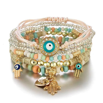 Hand Decoration European and American Handmade Beading Fashion Eyes Rice Bead Temperament Multi-layer Bracelet
