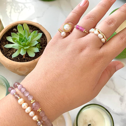 Handcrafted Natural Baroque Pearl Ring Winding Design Opening Adjustable 14K Gold Plated Material Beads