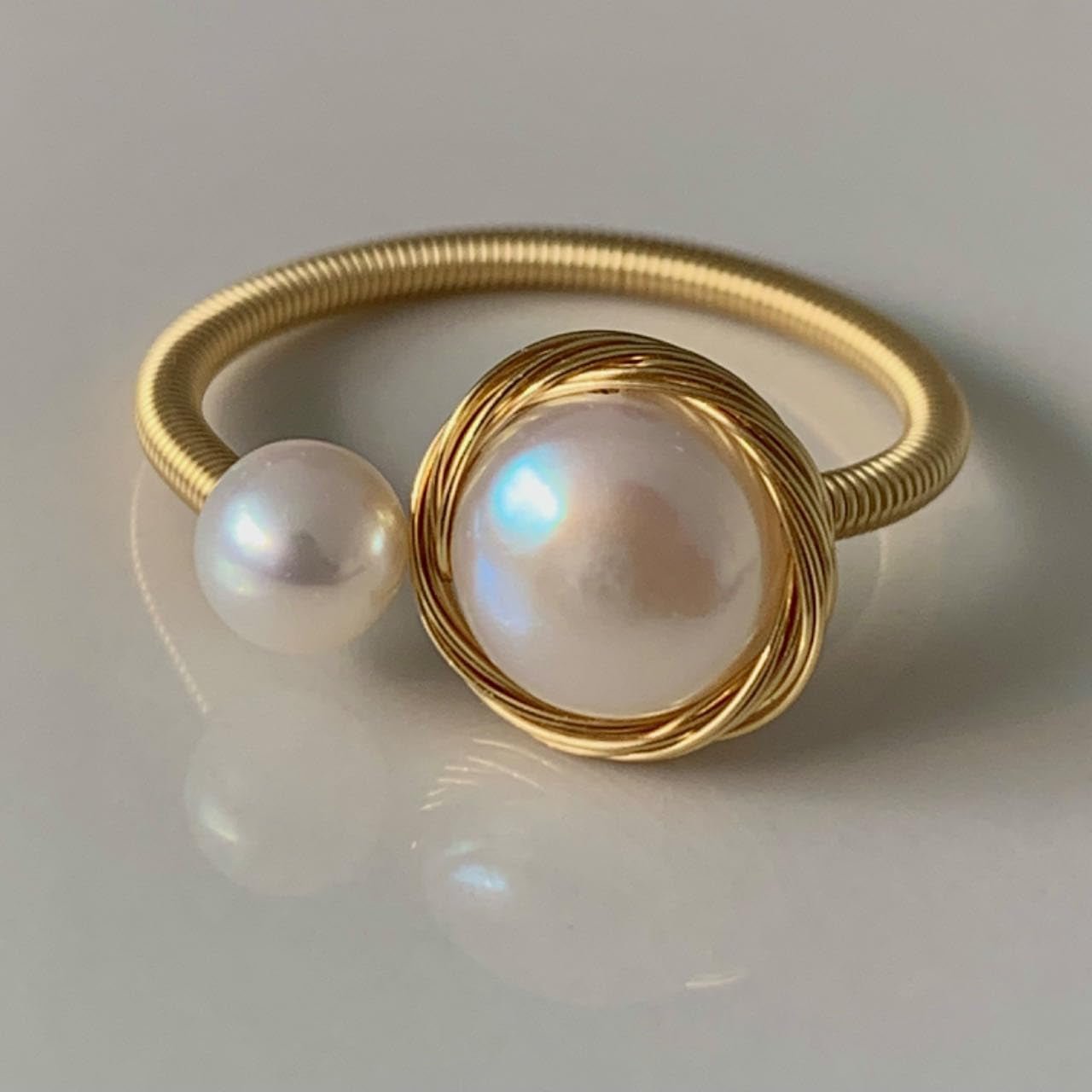 Handcrafted Natural Baroque Pearl Ring Winding Design Opening Adjustable 14K Gold Plated Material Beads - WORLD TIME VISITS