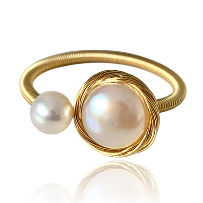 Handcrafted Natural Baroque Pearl Ring Winding Design Opening Adjustable 14K Gold Plated Material Beads - WORLD TIME VISITS