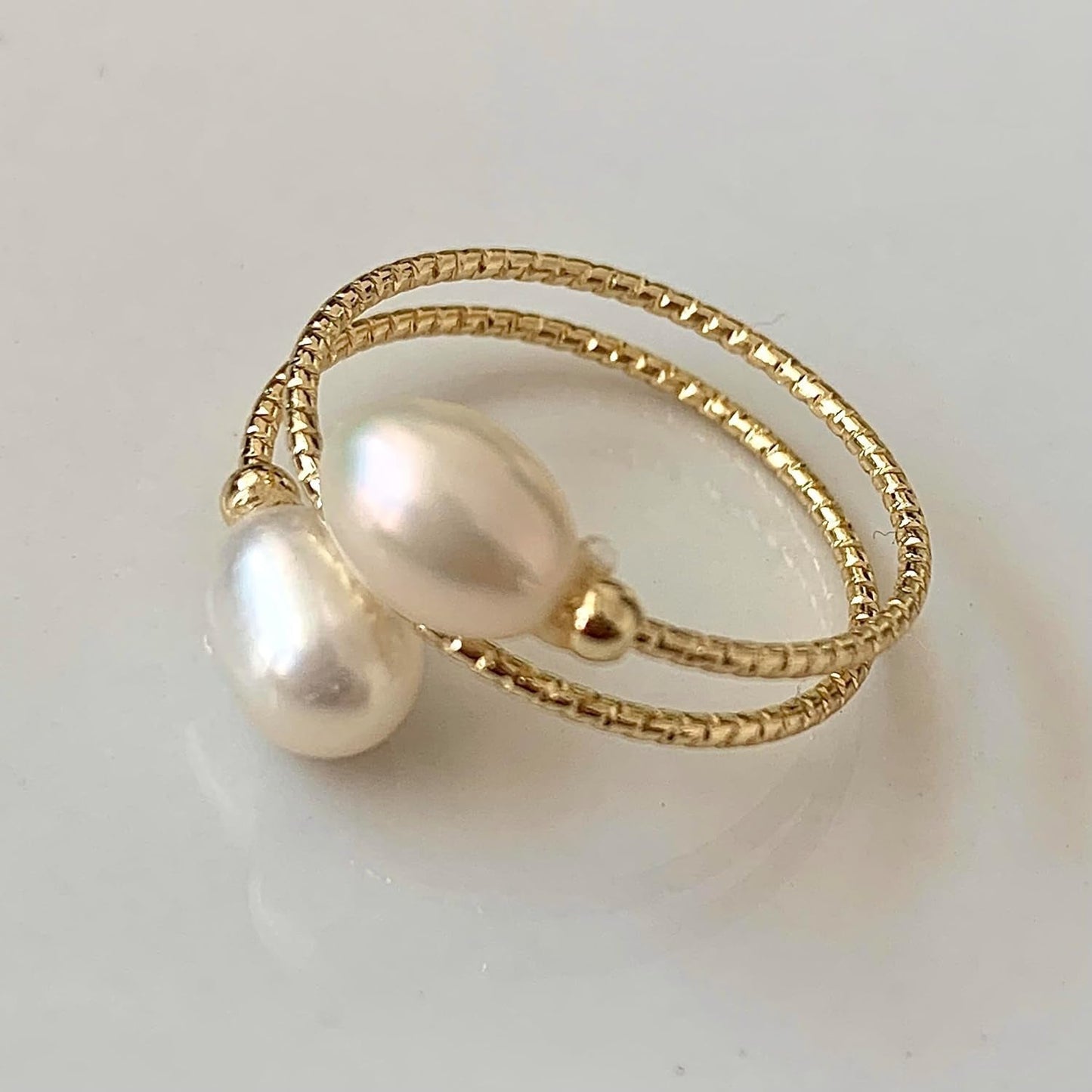 Handcrafted Natural Freshwater Baroque Pearl Ring,Winding Design,Opening Adjustable,14K Gold Plated Material,Helix - WORLD TIME VISITS