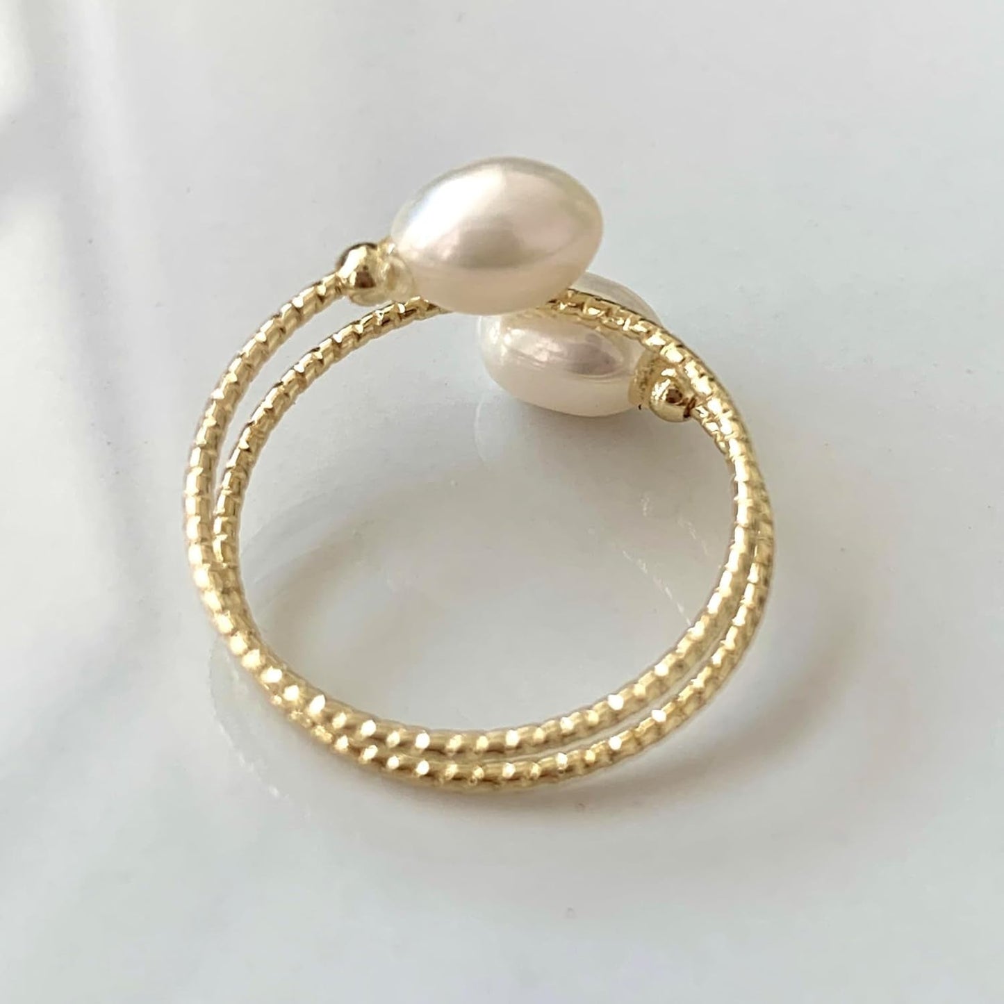 Handcrafted Natural Freshwater Baroque Pearl Ring,Winding Design,Opening Adjustable,14K Gold Plated Material,Helix
