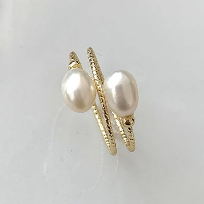 Handcrafted Natural Freshwater Baroque Pearl Ring,Winding Design,Opening Adjustable,14K Gold Plated Material,Helix