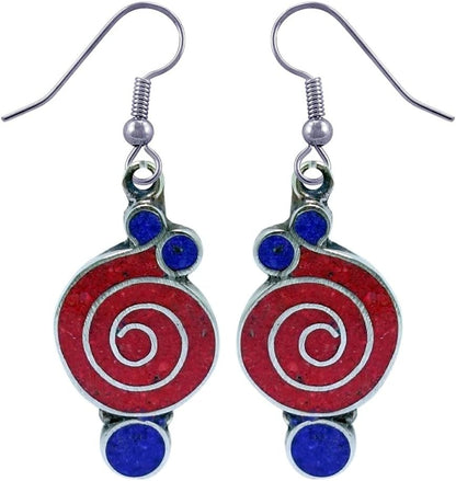 Handmade Drop Earrings, Gemstone Inlay Earring for Women, Boho Design Jewelry, Fashion Earrings for Gifts, Silver Plated Earrings - WORLD TIME VISITS