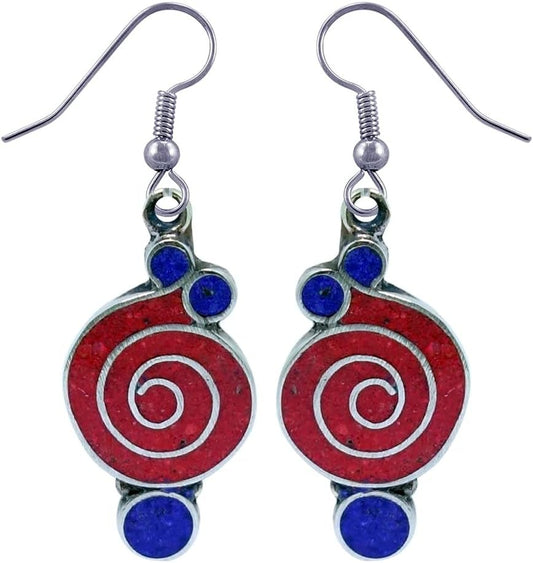 Handmade Drop Earrings, Gemstone Inlay Earring for Women, Boho Design Jewelry, Fashion Earrings for Gifts, Silver Plated Earrings - WORLD TIME VISITS