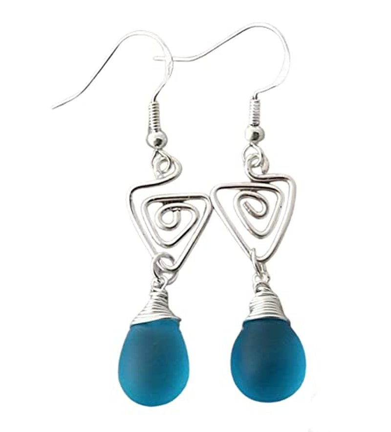 Handmade Sea Glass Earrings, Hawaiian Jewelry, Wire Turquoise Earrings Blue Earrings Teardrop Earrings, Sea Glass Jewelry for Women Birthday Gift for Her (December Birthstone Jewerly) - WORLD TIME VISITS
