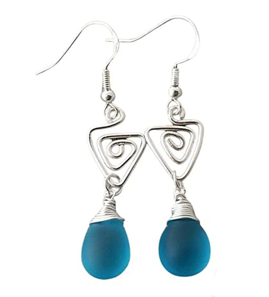 Handmade Sea Glass Earrings, Hawaiian Jewelry, Wire Turquoise Earrings Blue Earrings Teardrop Earrings, Sea Glass Jewelry for Women Birthday Gift for Her (December Birthstone Jewerly) - WORLD TIME VISITS