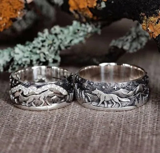 Hannah Martin Couple Rings 925 Sterling Silver Mens Womens Fashion Jewelry Accessories Vintage Silver Ring Wolf In Forest Hip Hop Punk Rings for Women Men Viking Wolf Rings Size 5 - 13 - WORLD TIME VISITS