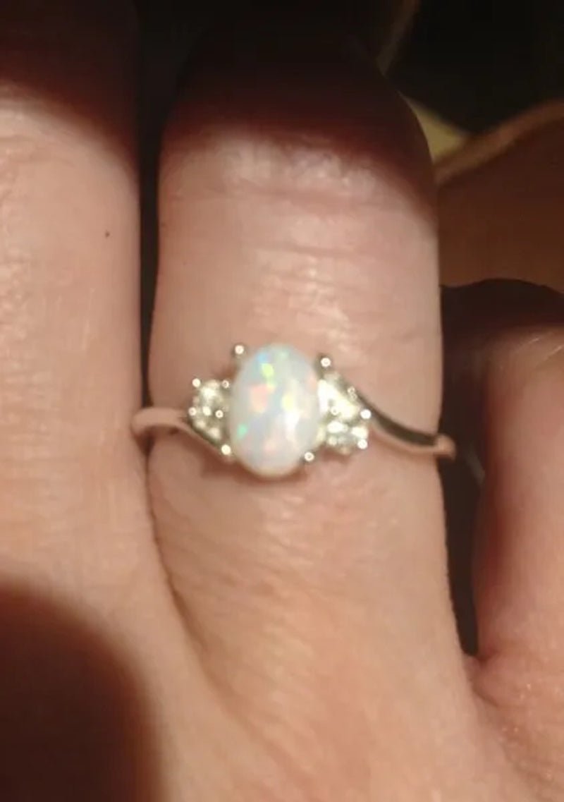 Hannah Martin Exquisite 925 Solid Sterling Silver Natural Gemstone Genuine Orange and Blue Multicolor Opal Diamond Ring Bride Wedding Engagement Fine Jewelry
