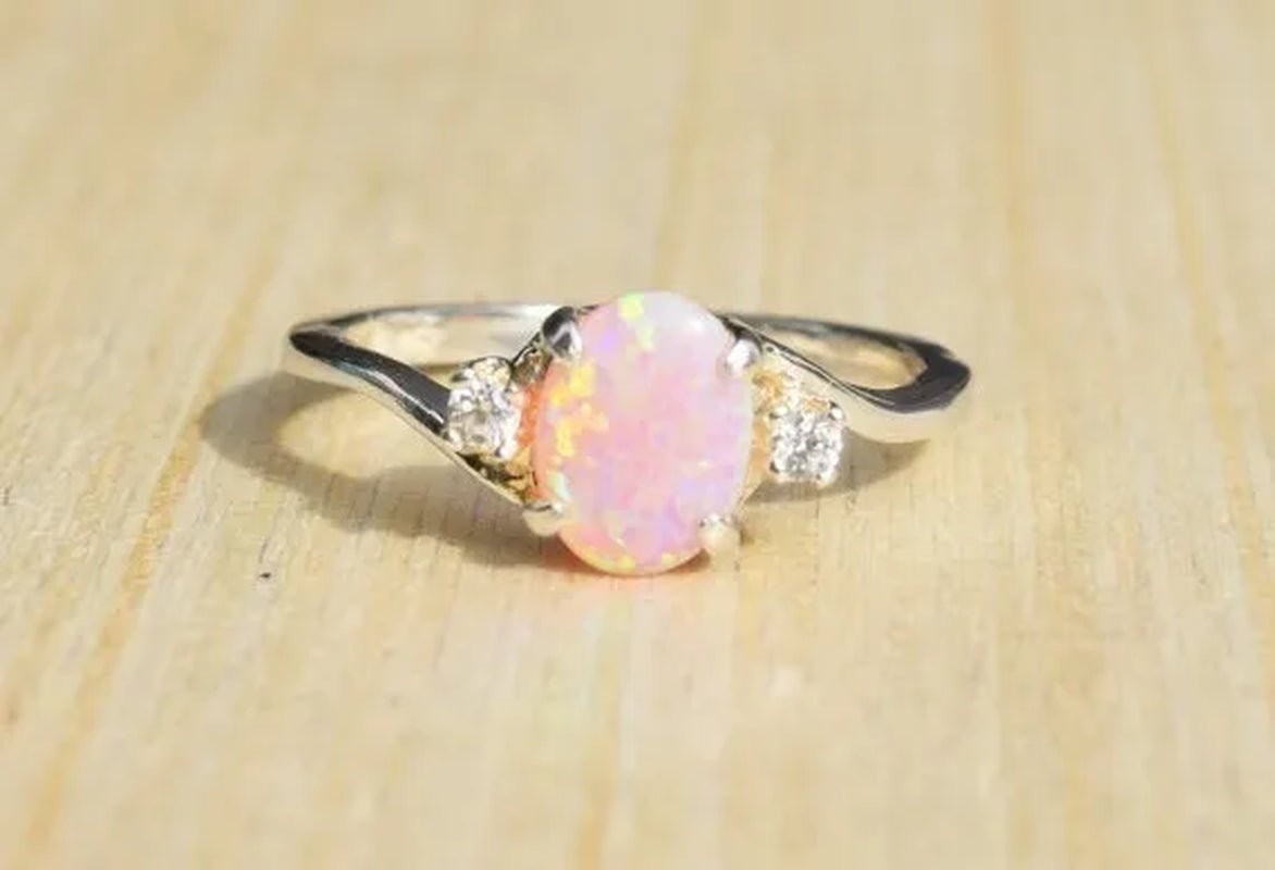 Hannah Martin Exquisite 925 Solid Sterling Silver Natural Gemstone Genuine Orange and Blue Multicolor Opal Diamond Ring Bride Wedding Engagement Fine Jewelry