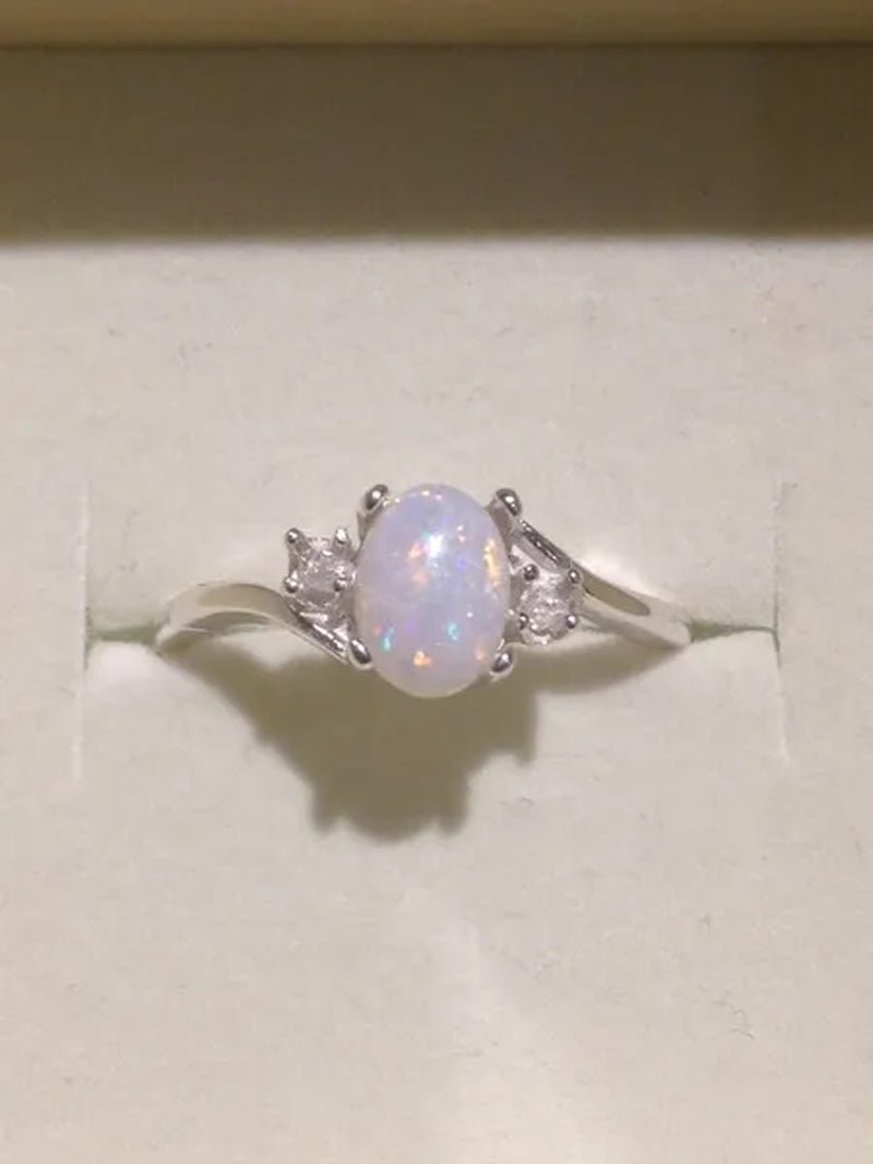 Hannah Martin Exquisite 925 Solid Sterling Silver Natural Gemstone Genuine Orange and Blue Multicolor Opal Diamond Ring Bride Wedding Engagement Fine Jewelry