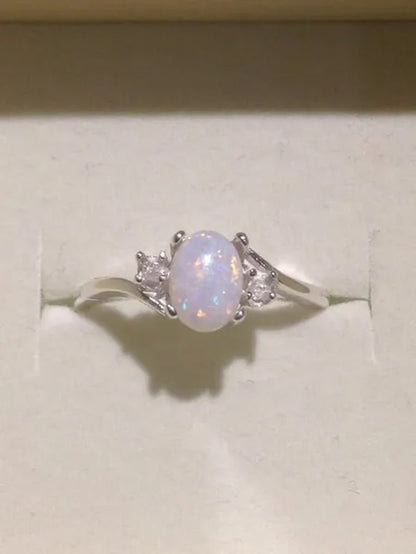 Hannah Martin Exquisite 925 Solid Sterling Silver Natural Gemstone Genuine Orange and Blue Multicolor Opal Diamond Ring Bride Wedding Engagement Fine Jewelry