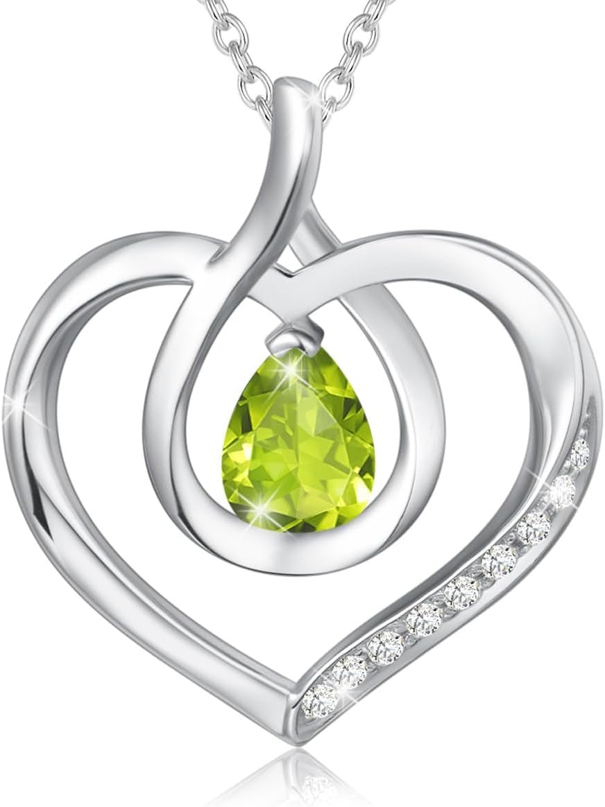 Heart Birthstone Necklace for Women Sterling Silver Genuine or Created Gemstone Forever Love Pendant Necklace Fine Jewelry Anniversary Birthday Gifts for Women Girls Mom Wife Her - WORLD TIME VISITS