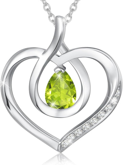 Heart Birthstone Necklace for Women Sterling Silver Genuine or Created Gemstone Forever Love Pendant Necklace Fine Jewelry Anniversary Birthday Gifts for Women Girls Mom Wife Her - WORLD TIME VISITS