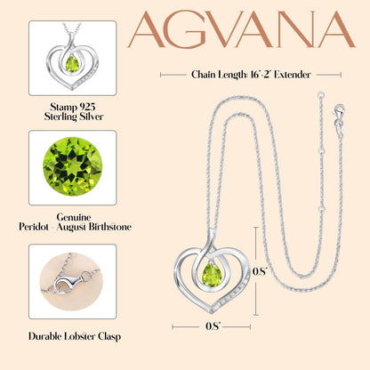 Heart Birthstone Necklace for Women Sterling Silver Genuine or Created Gemstone Forever Love Pendant Necklace Fine Jewelry Anniversary Birthday Gifts for Women Girls Mom Wife Her