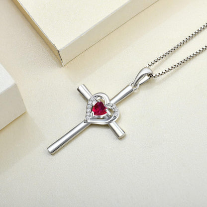 Heart Cross Necklace Sterling Silver Crucifix Pendant Gemstones Criss Jewelry for Women